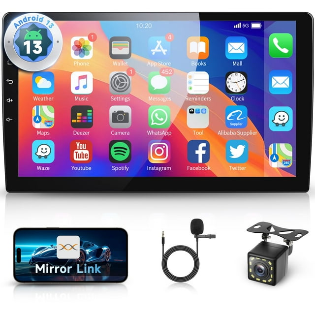 Android Car Stereo Double Din with Bluetooth, Hodozzy 10.1 Inch Touch Screen Car Radio with GPS Navigation, WiFi, DSP Mirror Link, FM RDS Radio, USB,