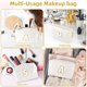thumbnail image 4 of Personalized Initial Makeup Bag, Preppy Patch White Cosmetic Bag PU Leather Waterproof Make Up Bag with Chenille Letter Makeup Pouch for, 4 of 5