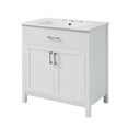 thumbnail image 2 of Vyrona Modern Bathroom Vanity with Ceramic Sink, Shelves, Drawers, Wood, White, 2 of 10