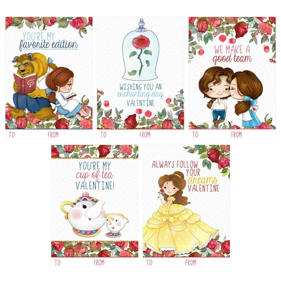 Silly Goose Gifts Beauty Beast Themed Valentines Day Card for Kids School Classroom Exchange (Set of 25) Sharing Book Reading