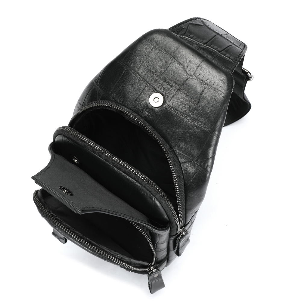 LEBULLBRO Sling Bag for Men Genuine Leather Chest Bag Crossbody Backpack Travel Hiking Outdoor Sports Alligator Pattern Cowhide