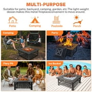 32 Fire Pits for Outside, Updated Segmart Outdoor Firepit with Fireplace Screen, Lid Square Wood Burning Fireplace Heater/Ice Pit for Camping, Outdoor Heating, Bonfire and Picnic, Black