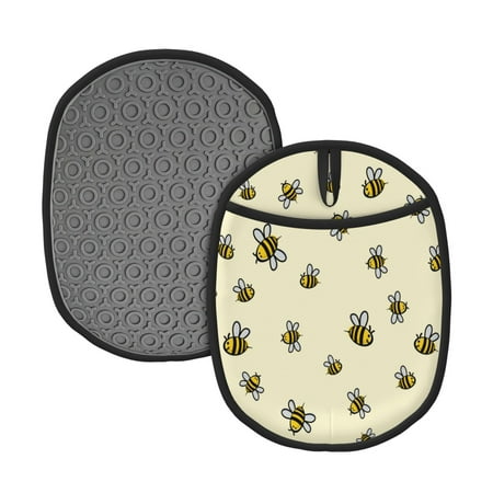

2pcs Silicone Pot Mat Mitten Heat-Resistant Quilted Liner Oven Hot Pads With Pockets For Women Men Kitchen Cooking Bbq Baking Cute Bee Pattern