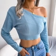 thumbnail image 2 of Hollow One Shoulder Sweater, Skin Friendly Long Sleeve Sweater Breathable Elegant  For Women For Holiday Party ANGGREK Azul S, 2 of 8