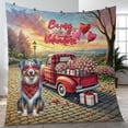 thumbnail image 4 of Be My Valentine's Australian Shepherd Truck Full of Love Flower Balloon Quilt Blanket Aussie Dog Lover Gifts Cozy Comforter Throw Blanket - 02029, 4 of 5