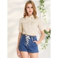 thumbnail image 2 of Allegra K Blusa Manga Corta Básica Cuello Abotonado Dobladillo Con Cordón Para Mujer Beige S Unique Bargains Camisa, 2 of 6