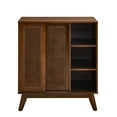 thumbnail image 6 of GZXS Mid-Century Accent Cabinet with 2 Sliding Rattan Doors, 31.5" Wooden Sideboard with Open Storage, Adjustable Shelves and Solid Wood Feet for Living Room, Entryway, Dining Room (Dark Walnut), 6 of 7