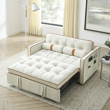 CoSoTower Modern 55.5" Pull Out Sleep Sofa Bed 2 Seater Loveseats Sofa Couch with side pockets, Adjsutable Backrest and Lumbar Pillows for Apartment Office Living Room