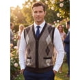 thumbnail image 5 of INSPIRE CHIC Men's Classic Sleeveless V-Neck Button Argyle Knitwear Sweater Cardigan Vest S Light Brown, 5 of 6