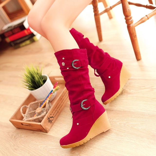 Zapatos planos de invierno para mujer, punta redonda, cuñas gruesas, botas de tubo largo para mujer Wmkox8yii sa1990