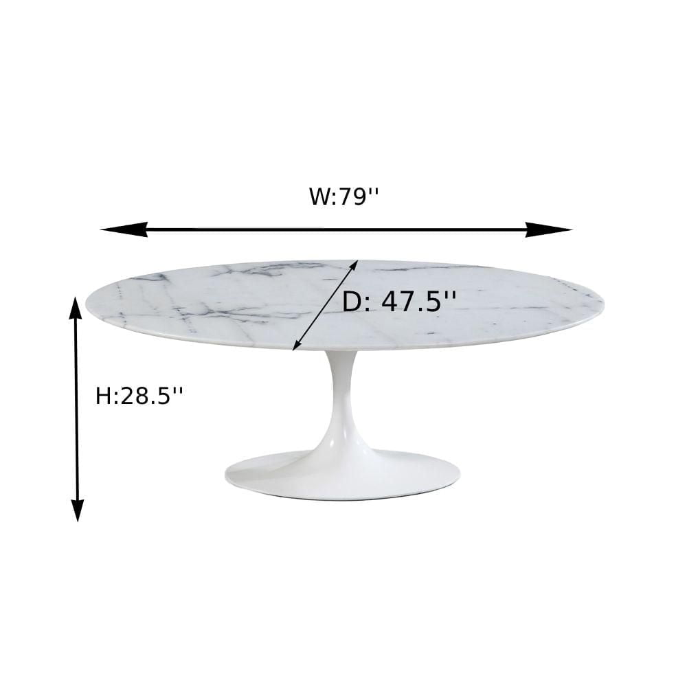 OVAL MARBLE DINING 67'' . Elegant Oval Dining Table with Marble Top and Aluminum White Base<br>Dimension: 28.5”H x 79”W x 47.5”D