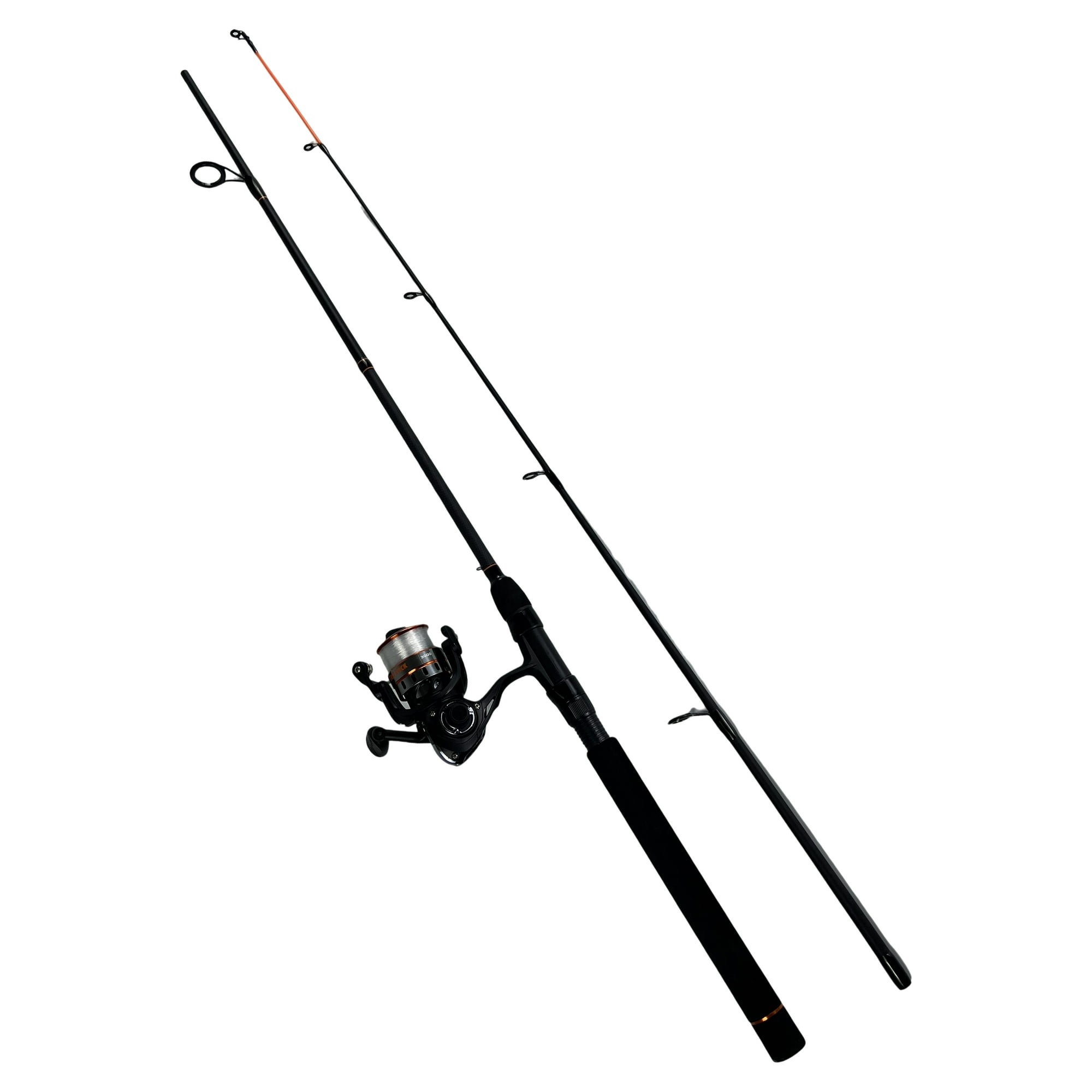 Ozark Trail Grit Stick Spinning Fishing Rod and Reel Combo, 6 ft 6 in 2-Piece Medium Action, Size 3000 Reel, Black and Orange