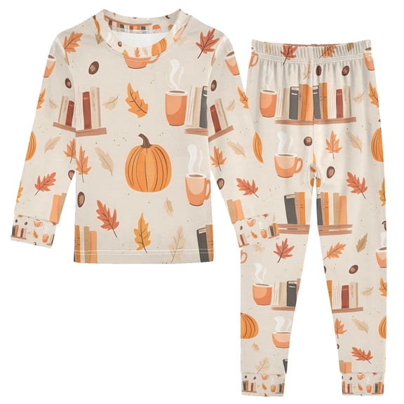 FORMRS Long Sleeve Top and Pants Pajama Set for Niños 2-Piece Sleepwear, Sizes 18M-8Y, Beige Fall Acorns Pattern