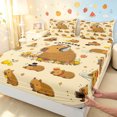 thumbnail image 3 of Manfei Vinrage Boba Capybara Fitted Sheet Queen, Flower Animal Bedding, Mustard Yellow, 3pcs, 1 Fitted Sheet and 2 Pillowcases, 3 of 6