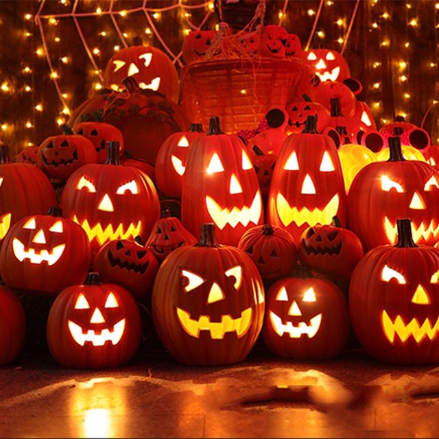 Halloween Ceramic Pumpkin Lantern Spooky Jack-O'-Lantern Decoration for Indoor & Outdoor Use 8 Inch