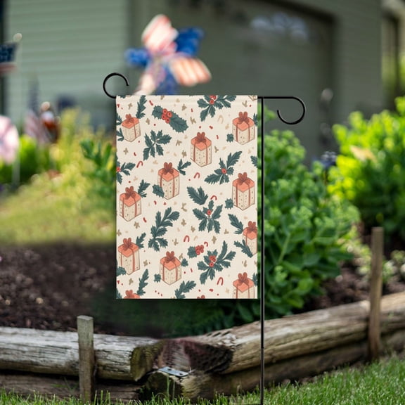 Yayeee Garden Flag 12" x 18" Double Sided Outdoor Yard Lawn Holiday Decorations, Orange Christmas Box Pattern
