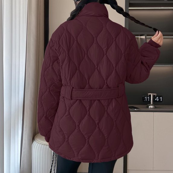 Womens Puffer Jacket Solid Color Waist Cinching For Flattering Winter Silhouette Womens Winter Coats