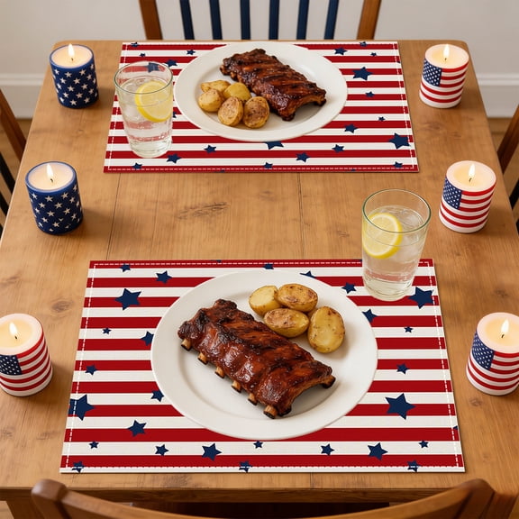 QuanTara Independence Day Placemats Set of 1, Patriotic Themed Washable Heat Resistant Table Mats, 12.6x17.72in Linen for Holiday Party Restaurant Decor