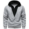thumbnail image 2 of gbyLJF Men's Long Sleeve Hooded Jacket Fake Two-piece Drawstring Crewneck Coats Thickened Warm Button Zipper Combined Hoodie Jackets, 2 of 9