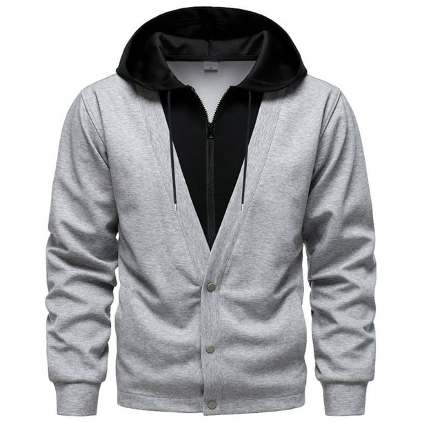 Kalauyu Men's Sweatshirt Hooded, Heavyweight Hoodie, Fake two-piece Cotton Sweatshirt for Men