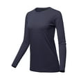 thumbnail image 2 of A2Y Women's Basic Solid Soft Cotton Long Sleeve Crew Neck Top Shirts Navy M, 2 of 3
