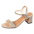 thumbnail image 5 of Rokment Womens Glitter Metallic Dressy Sandals for Bride Wedding Elegant Stylish Simples Casual Leather Chunky High Heels Summer Dress Pumps Gold Size 6.5, 5 of 6