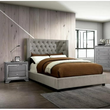 Transitional Gray Solid Wood King Bedroom Set 3pcs FOA CM7779GY Cayla