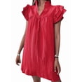 thumbnail image 3 of Women Summer Short Dress Casual V Neck Short Sleeve Tiered Mini Sun Dress Beach Vacation Sundress Red XXL, 3 of 7