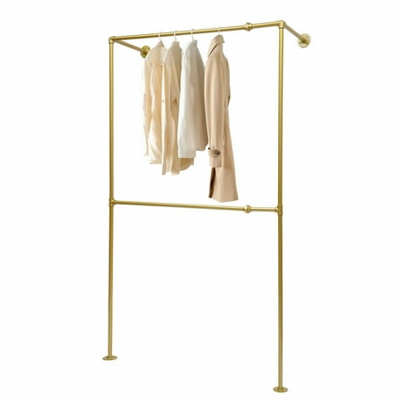 Wall Mounted Industrial Pipe Clothes Rack Iron Garment Bar Closet Storage Gold