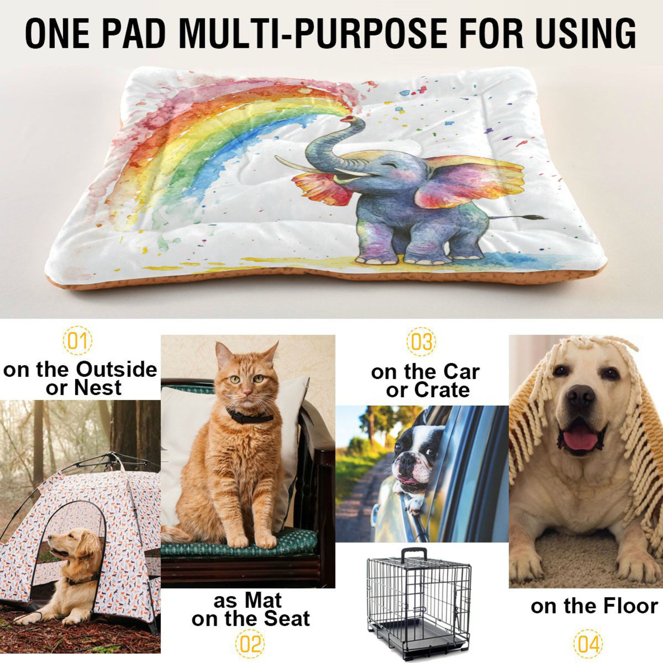 Qxltty Elephant Color Spraying Ped Pad Wear-resistant and Hard to Bite Through Sleeping Pad for Small Medium Large Dogs Winter Pet Bed 36×24in