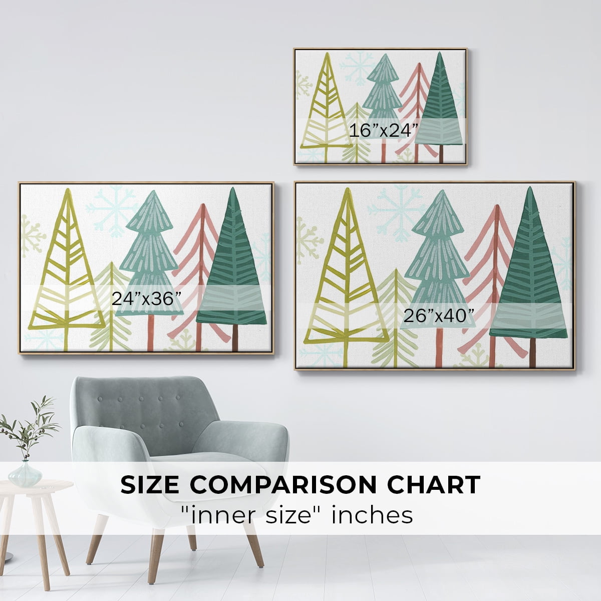 Modern Holiday Collection A - Framed Gallery Wrapped Holiday Canvas - 25 x 37 - Natural Wood Frame