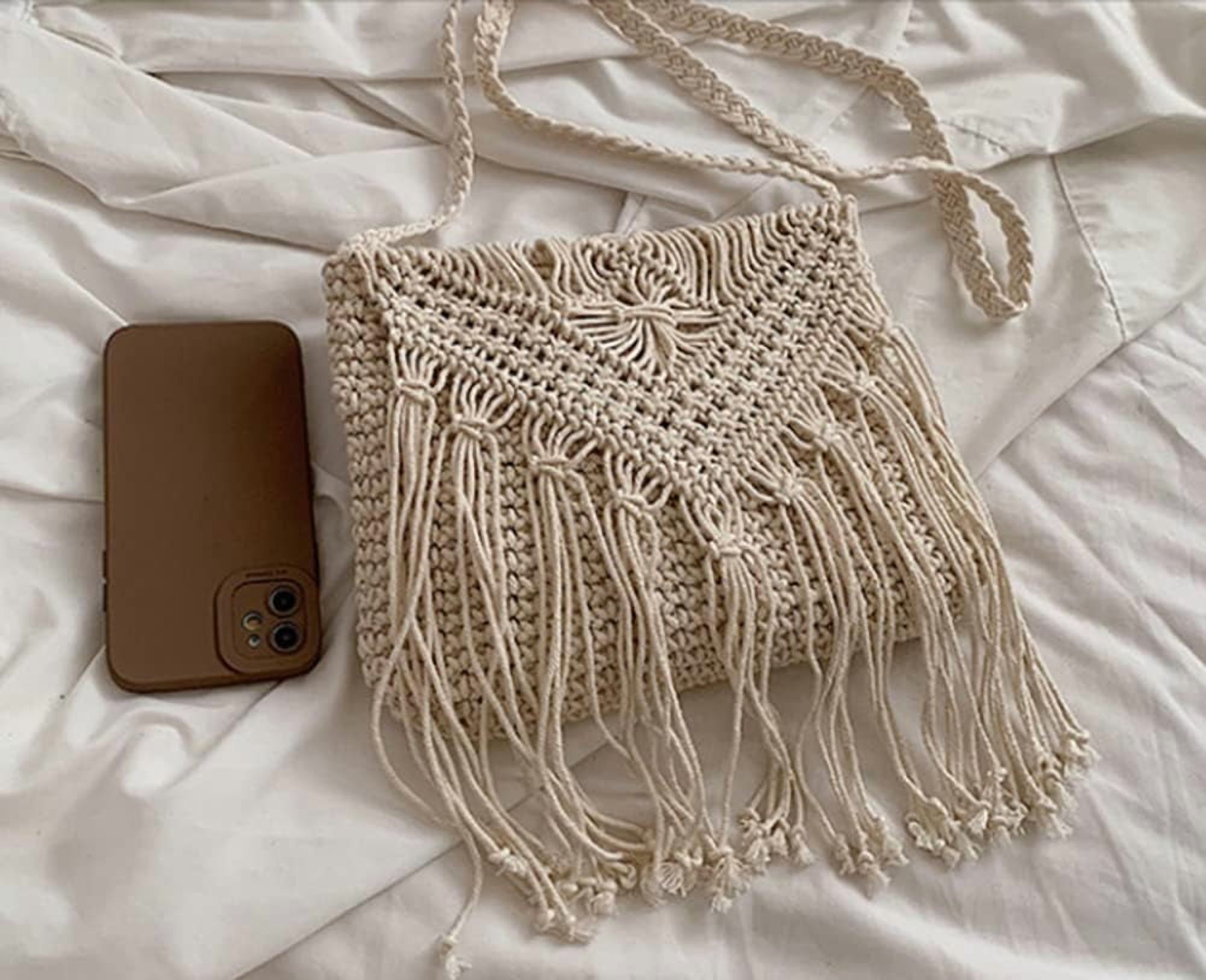 CAILDANL Crossbody Purse for Women Cute Macrame Hobo Satchel Bags Knit Summer Beach Bag Tassels Shoulder Crochet Tote Handbag