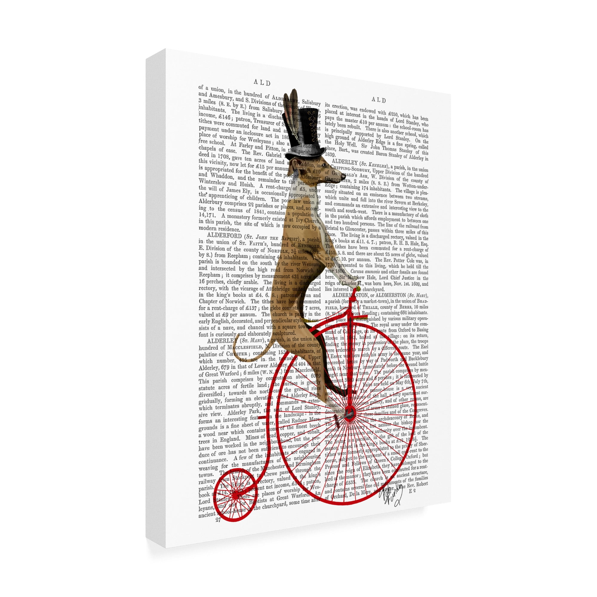 Trademark Fine Art 'Greyhound On Red Penny Farthing Bike' Canvas Art by Fab Funky