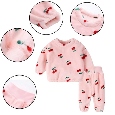 

KYAIGUO 9M-6Y Girls Boys Toddler Baby Flannel Fleece Pajama Set 2 Piece Pjs Loungewear Cartoon Flannel Sleepwear Autumn Winter Warm Tops +pants