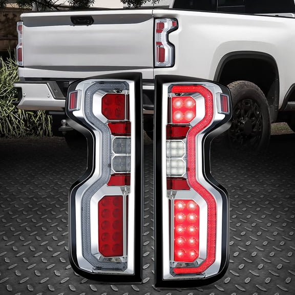 Nuvision Chrome Housing Ful LED Rear Tail Light Lamp Pair Lh Rh for 19-25 Chevy Silverado