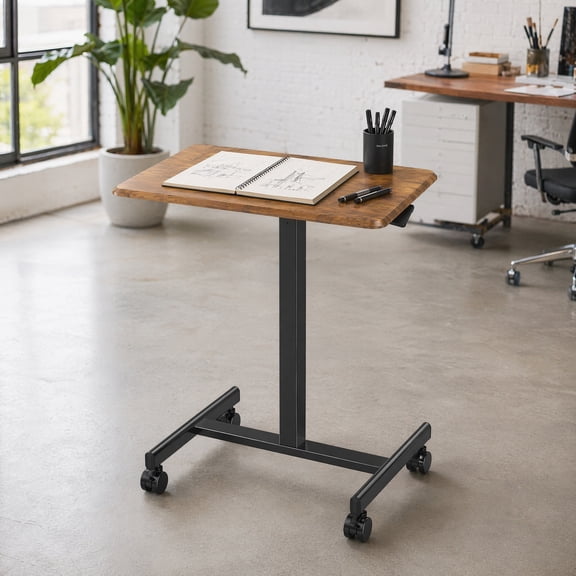 19 Inch Modern Rolling Computer Desk, Portable Height Adjustable Standing Workstation for Home Office