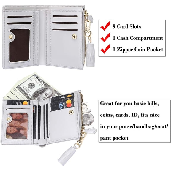 JINYUN-Small Wallets for Women Bifold Slim Coin Purse Zipper ID Card Holder PU Leather Grey