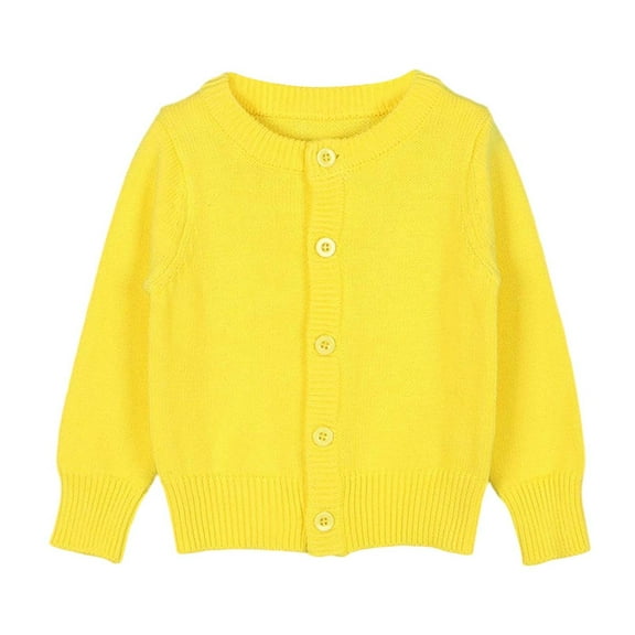 LYHaoo Girls School Uniforms Button Down Cardigan Sweaters Kids Long Sleeve Cable Knit Sweaters 12-18 Months(Yellow)