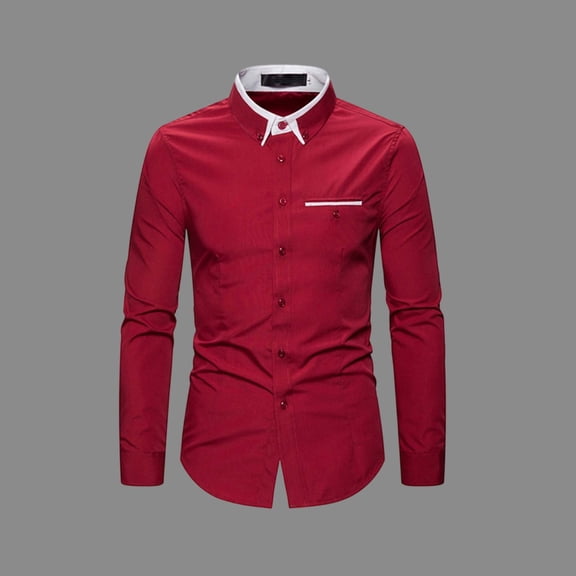 Gamivast Slim Fit Dress Shirts for Men Long Sleeve Point Collar Dress Shirts Contrast Trim Casual Shirts Pocket Business Office Wedding Social formal