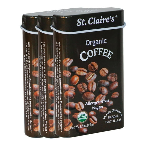 St. Claire's Organic Herbal Pastilles, (Coffee, 1.5 Ounce Tin, Bundle of 3) | Gluten-Free, Vegan, GMO-Free, Plant-based, Allergen-Free | Made in the USA in a Dedicated Allergen-Free Facility