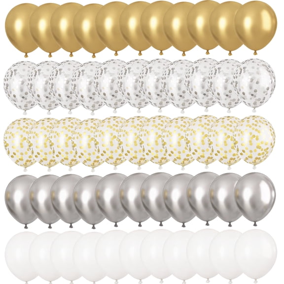 60 Pcs 12 Inch Gold and Silver Latex Balloons, Metallic Gold Silver and White Confetti Balloons for Birthday Baby Shower Engagement Anniversary Wedding Bridal Shower Graduation Decorations