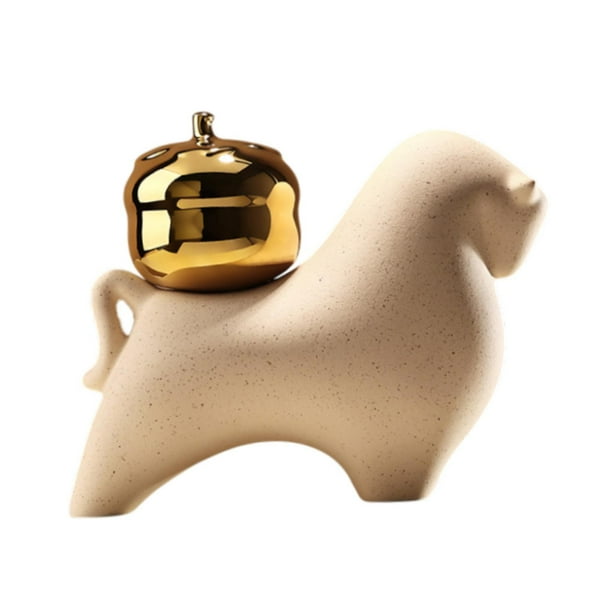 Estatua de animal en miniatura para decoración de mesa, figura decorativa de Feng Shui chino Estatua de vaca caqui