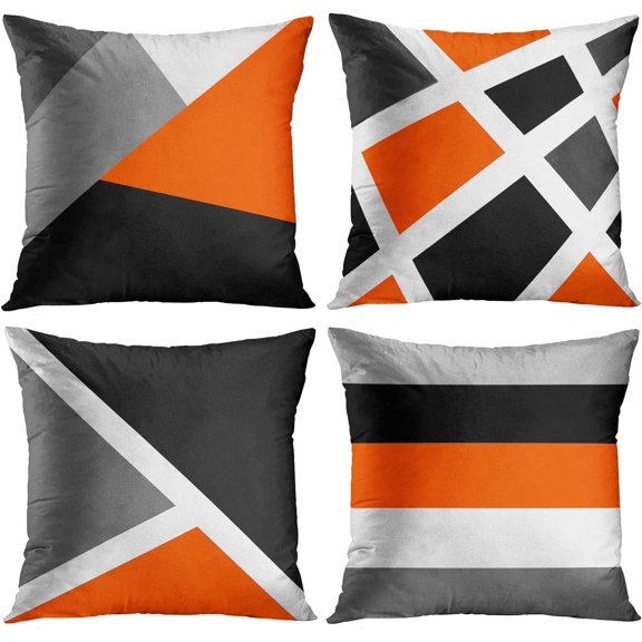 Set of 4 Throw Pillow Covers Modern Abstract Stripe Simple Geometric Acrylic Bold Decorative Pillow Cases Home Decor Square 18x18 Inches Pillowcases(Black Grey Orange)