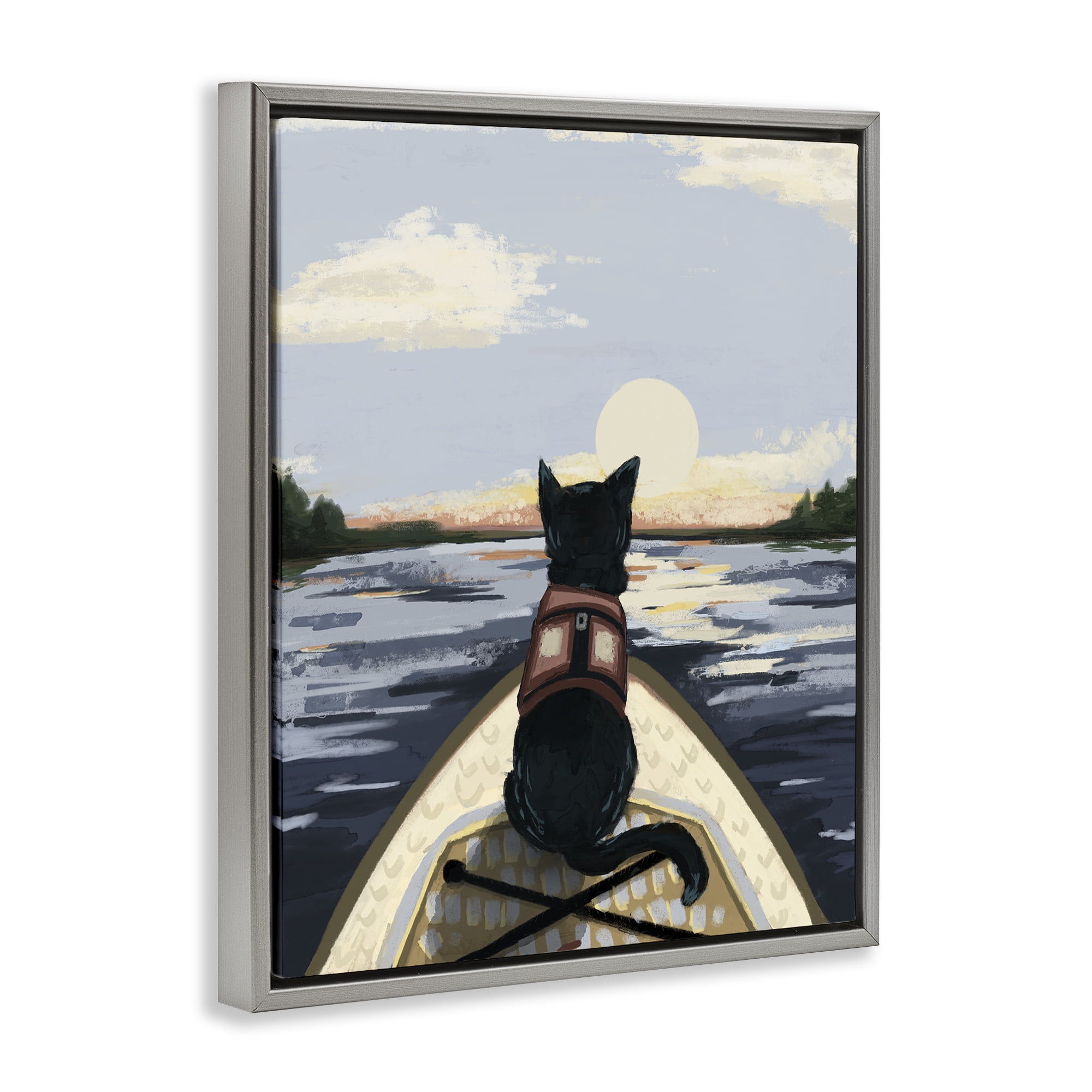 Stupell Industries Peaceful Cat Viewing Lake Gray Framed Floater Canvas Wall Art, design by Denise Bartkus