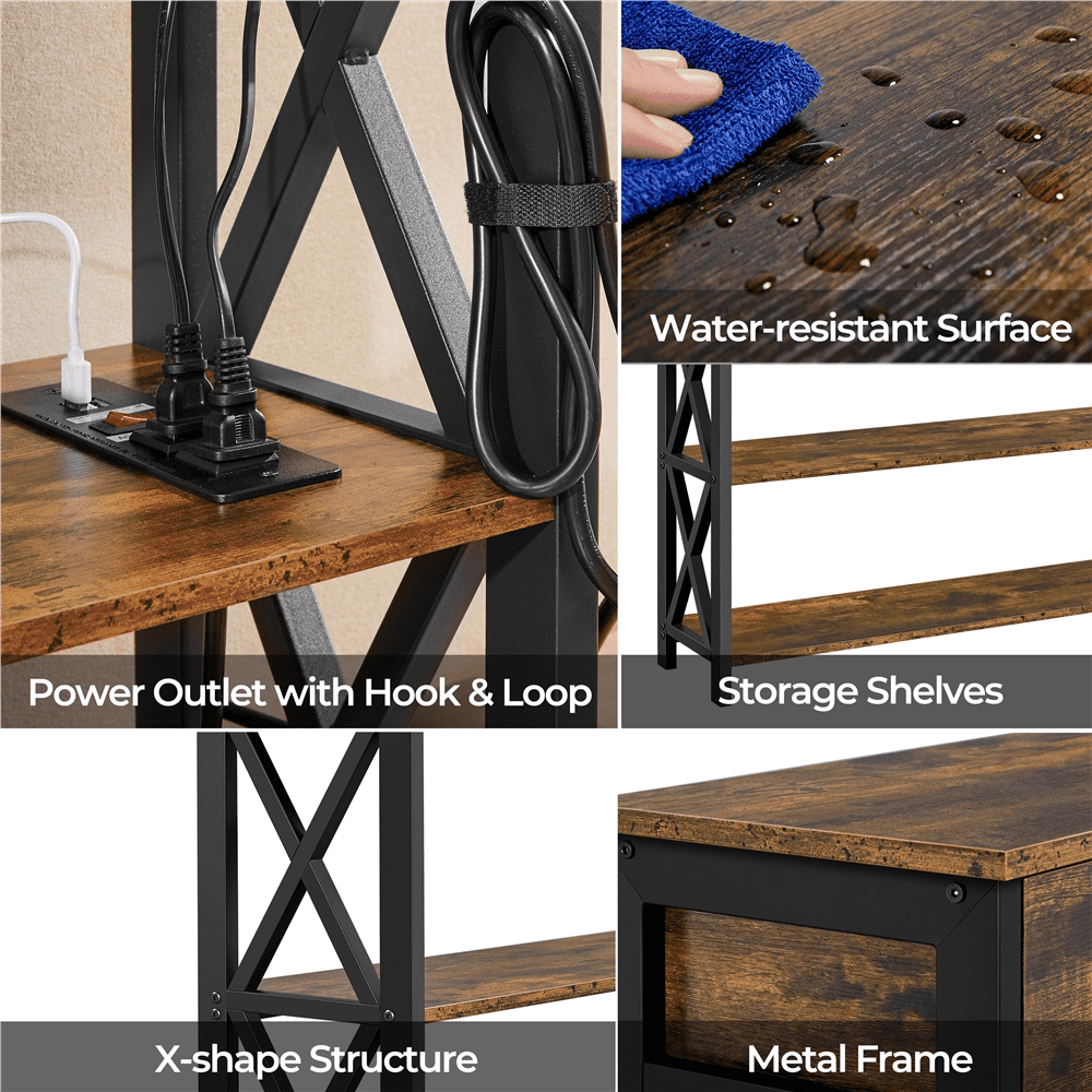 Alden Design Vintage Wood Console Table with Power Outlet & 1 Drawer for Entryway, Rustic Brown