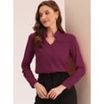 thumbnail image 2 of Camisa abotonada elegante Allegra K con cuello alto y escote En V recortado, primavera, mujer, Rojo púrpura, XS, 2 of 5