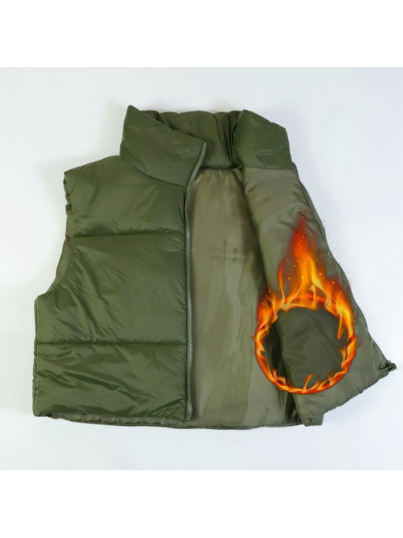 Hotian Women Winter Crop Puffer Vest Jacket Sleeveless