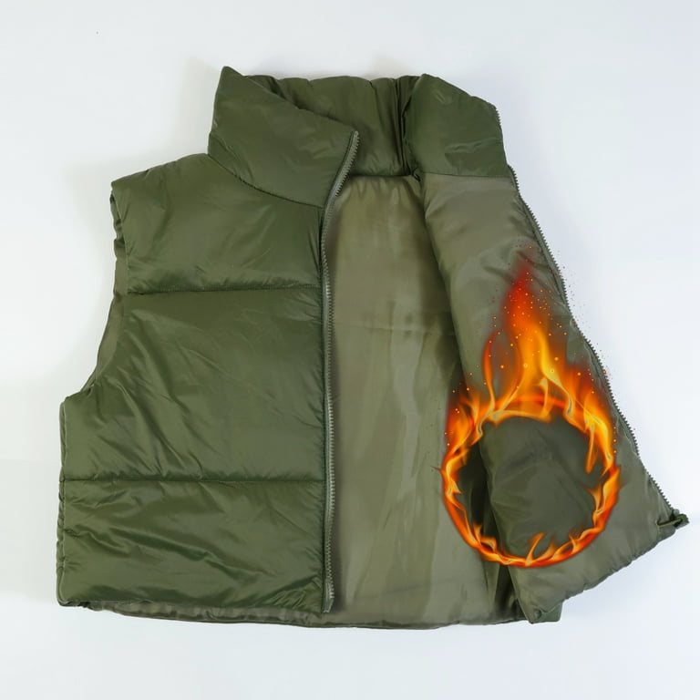 Hotian Women Winter Crop Puffer Vest Jacket Sleeveless Padded