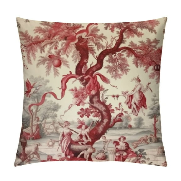 JRXY Red Toile Pillow Covers Vintage Victorian Style for Farmhouse Sofa Living Room Bedroom Decor 12x12