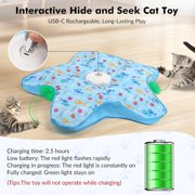 Interactive Cat Toys for Indoor，[Newly Upgraded] Rechargeable Touch Activated Hide and Seek Kitten Toys With Moving Concealed Feathers & Mouse Squeaky.(Blue)